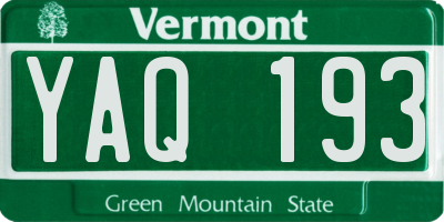VT license plate YAQ193