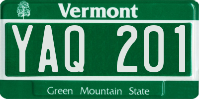 VT license plate YAQ201