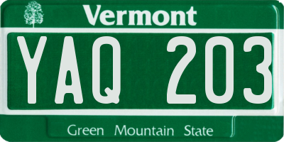 VT license plate YAQ203