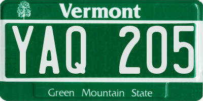 VT license plate YAQ205
