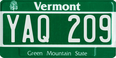 VT license plate YAQ209