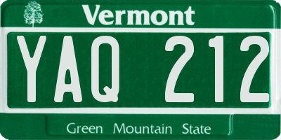VT license plate YAQ212