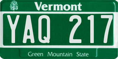 VT license plate YAQ217