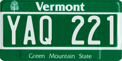 VT license plate YAQ221