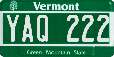 VT license plate YAQ222