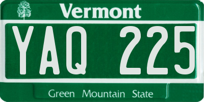 VT license plate YAQ225