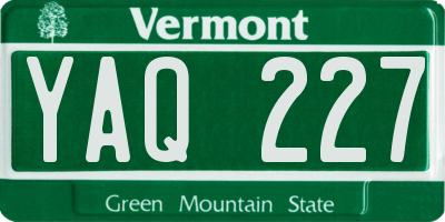 VT license plate YAQ227
