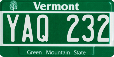 VT license plate YAQ232