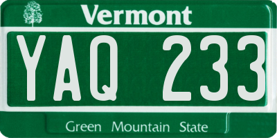 VT license plate YAQ233