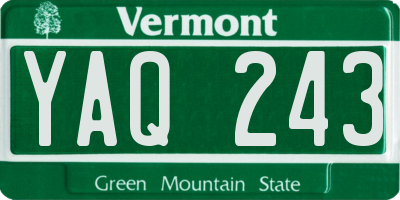 VT license plate YAQ243