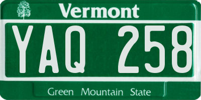 VT license plate YAQ258