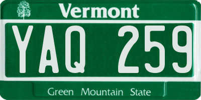 VT license plate YAQ259