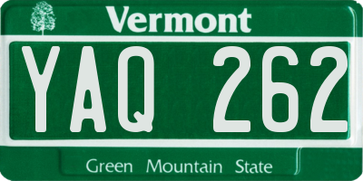 VT license plate YAQ262