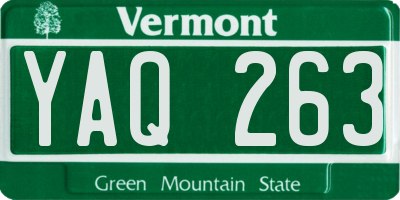 VT license plate YAQ263