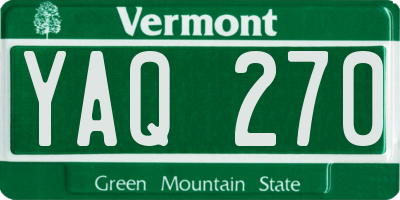 VT license plate YAQ270