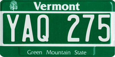 VT license plate YAQ275