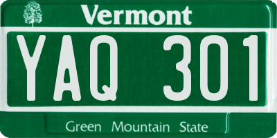 VT license plate YAQ301