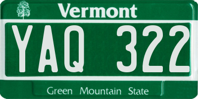 VT license plate YAQ322