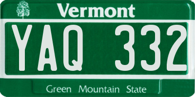VT license plate YAQ332