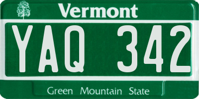 VT license plate YAQ342
