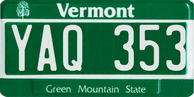 VT license plate YAQ353