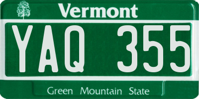 VT license plate YAQ355