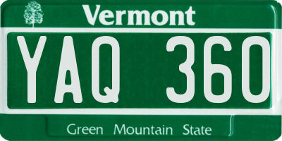 VT license plate YAQ360