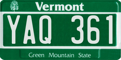 VT license plate YAQ361