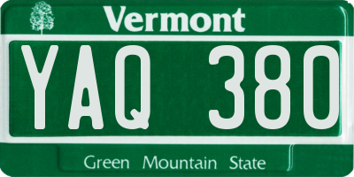 VT license plate YAQ380
