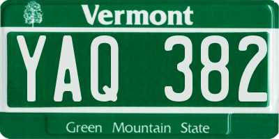 VT license plate YAQ382