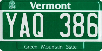 VT license plate YAQ386