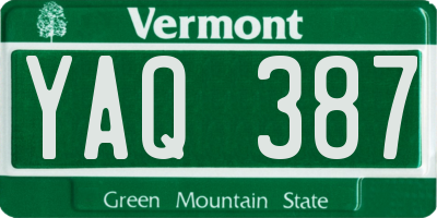 VT license plate YAQ387