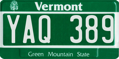 VT license plate YAQ389