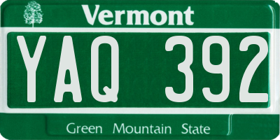 VT license plate YAQ392