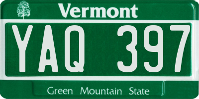 VT license plate YAQ397