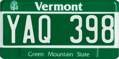 VT license plate YAQ398