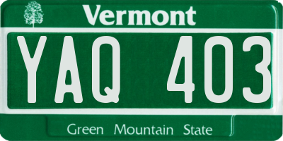 VT license plate YAQ403