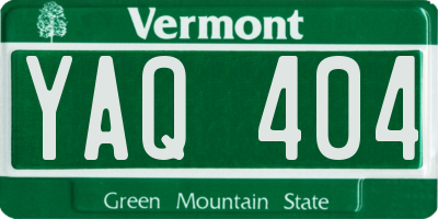 VT license plate YAQ404