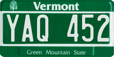 VT license plate YAQ452