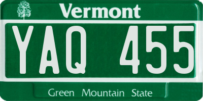 VT license plate YAQ455