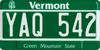VT license plate YAQ542