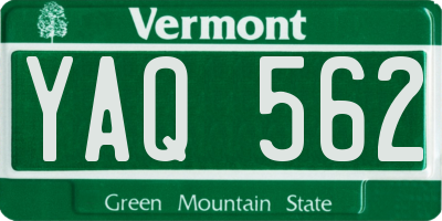 VT license plate YAQ562