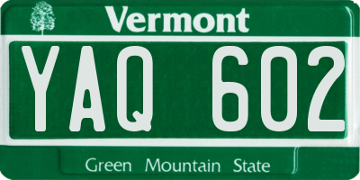 VT license plate YAQ602