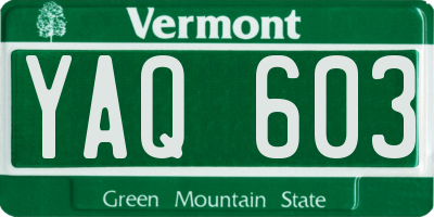 VT license plate YAQ603