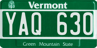 VT license plate YAQ630