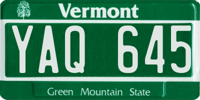 VT license plate YAQ645