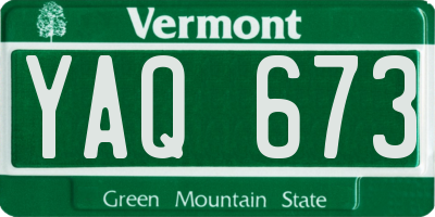 VT license plate YAQ673