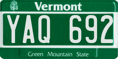 VT license plate YAQ692