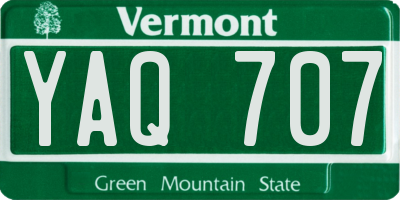 VT license plate YAQ707