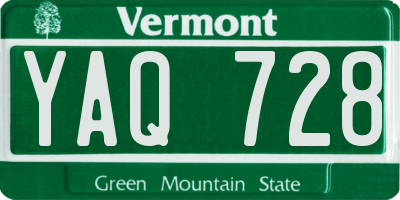 VT license plate YAQ728